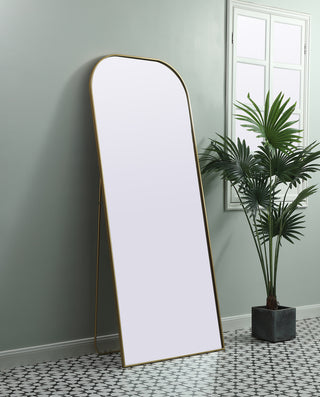 Metal Frame Arch Full Length Mirror 32x76 Inch in Brass