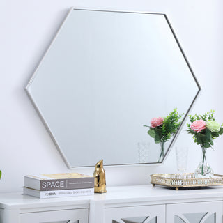 Metal frame hexagon mirror 30 inch in silver