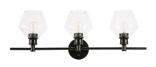 Gene 3 light Black and Clear glass Wall sconce