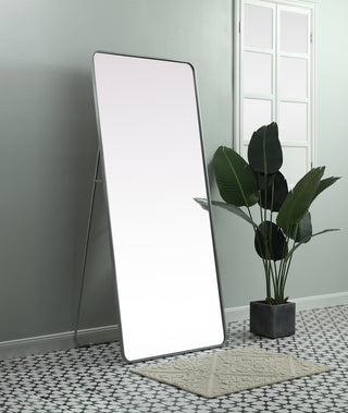 Soft Corner Metal Rectangle Full Length Mirror 32x72 Inch in Silver