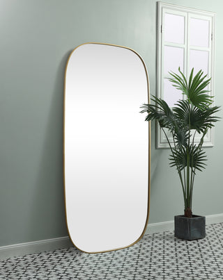 Metal Frame Oval Mirror 36x72 Inch in Brass