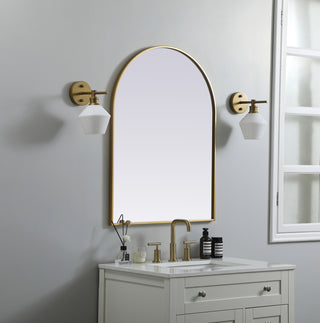 Metal Frame Arch Mirror 27x36 Inch in Brass