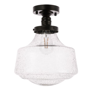 Lyle 1 light Black and Clear seeded glass Flush mount