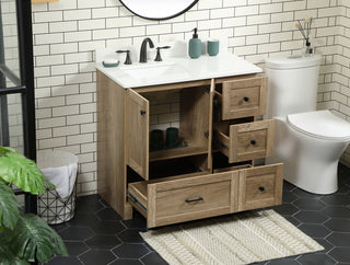 36 inch Single bathroom vanity in natural oak with backsplash