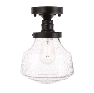 Lyle 1 light Black and Clear seeded glass Flush mount