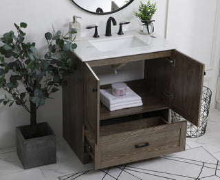 30 inch Single Bathroom Vanity in Weathered oak with Backsplash