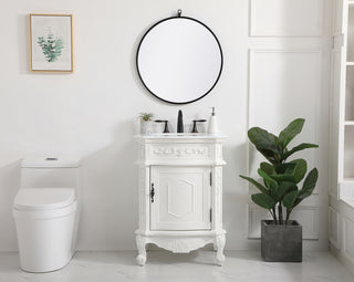 24 inch Single Bathroom vanity in antique white with ivory white engineered marble