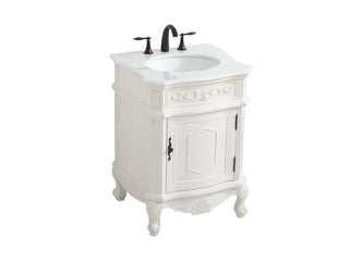 24 inch Single Bathroom vanity in antique white with ivory white engineered marble