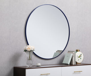 Metal frame round mirror 42 inch Blue