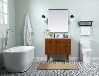 36 inch Single bathroom vanity in teak with backsplash