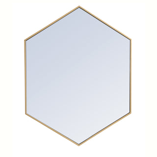 Metal frame hexagon mirror 30 inch in Brass