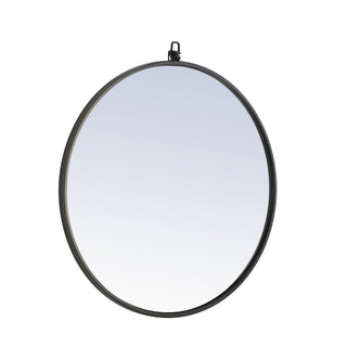 Metal frame Round Mirror with decorative hook 24 inch Black finish