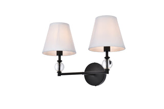 Bethany 2 lights bath sconce in black with white fabric shade