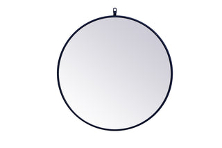 Metal frame round mirror with decorative hook 28 inch Blue