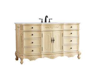 60 inch Single Bathroom vanity in Light Antique Beige with ivory white engineered marble