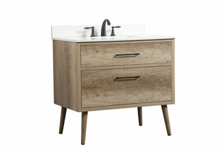 36 inch Single bathroom vanity in natural oak with backsplash