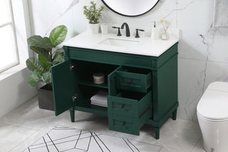 42 inch Single bathroom vanity in green with backsplash