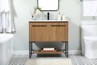 36 inch Single bathroom vanity in walnut brown