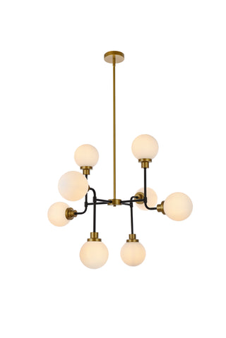 Hanson 8 lights pendant in black with brass with frosted shade