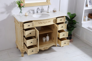 48 inch Single Bathroom vanity in light antique beige with ivory white engineered marble