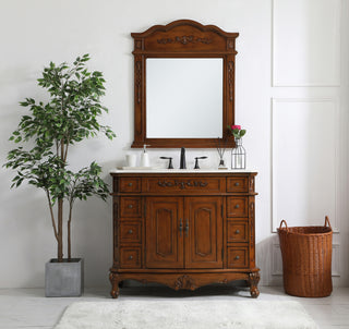 42 inch Single Bathroom vanity in Teak with ivory white engineered marble