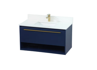 36 inch Single bathroom vanity in blue with backsplash