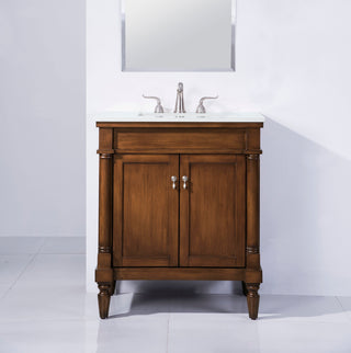 30 inch Single Bathroom vanity in Walnut with ivory white engineered marble