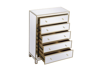 34 inch mirrored five drawer cabinet in gold