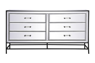 60 inch mirrored 6 drawers chest in black