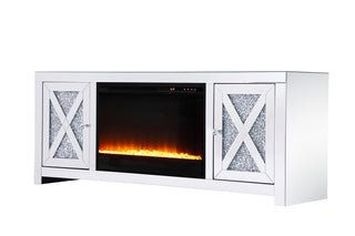 59 in.crystal mirrored TV stand with crystal insert fireplace