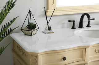 60 inch Single Bathroom vanity in Light Antique Beige with ivory white engineered marble