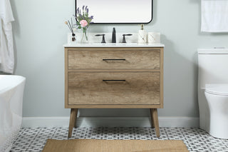 36 inch Single bathroom vanity in natural oak with backsplash