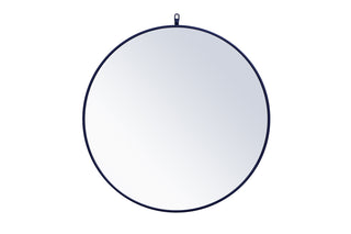 Metal frame round mirror with decorative hook 32 inch Blue