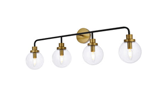 Hanson 4 lights bath sconce in black with brass with clear shade