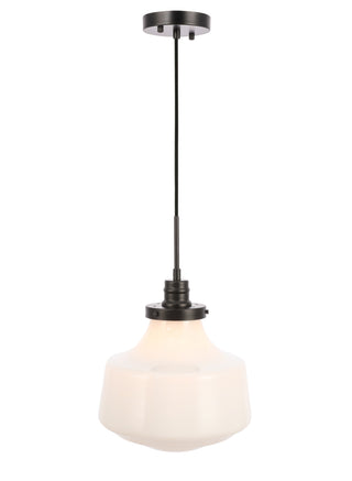 Lyle 1 light Black and frosted white glass pendant