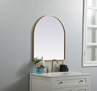 Metal Frame Arch Mirror 27x30 Inch in Brass