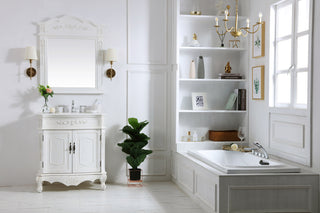 32 inch Single Bathroom vanity in antique white with ivory white engineered marble