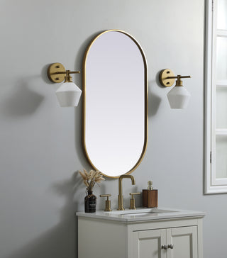 Metal Frame Oval Mirror 20x36 Inch in Brass