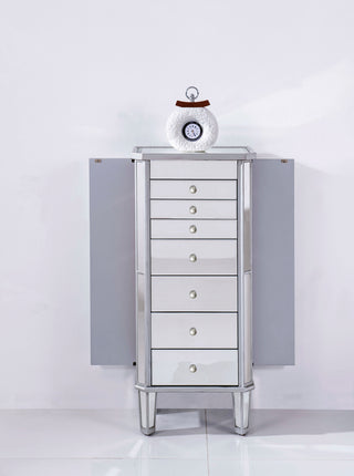 7 Drawer Jewelry Armoire 18 in. x 12 in. x 41 in. in silver Clear