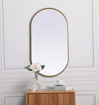 Metal Frame Oval Mirror 20x36 Inch in Brass