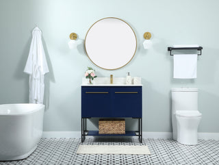 36 inch Single bathroom vanity in blue with backsplash