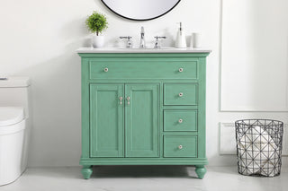 36 inch Single Bathroom vanity in vintage mint with ivory white engineered marble