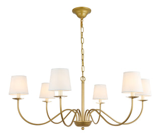 Eclipse 6 light Brass and White shade chandelier