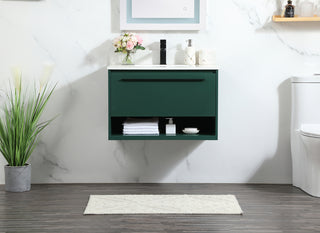 30 inch Single bathroom vanity in green with backsplash