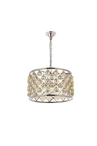 Madison 6 light polished nickel Pendant Golden Teak (Smoky) Royal Cut Crystal
