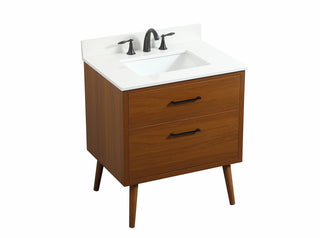 30 inch Single bathroom vanity in teak with backsplash