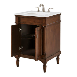 24 inch Single Bathroom vanity in Walnut with ivory white engineered marble