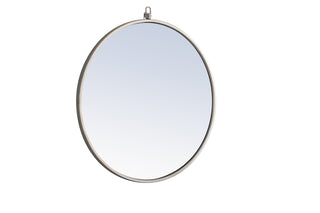 Metal frame Round Mirror with decorative hook 24 inch Silver finish