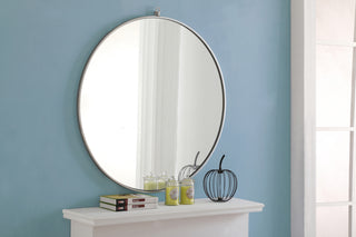 Metal frame Round Mirror with decorative hook 42 inch Silver finish