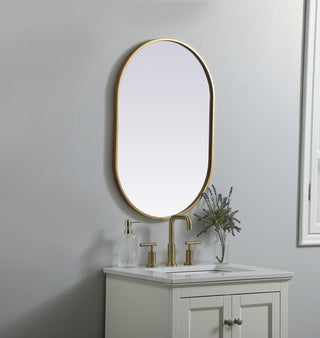 Metal Frame Oval Mirror 20x30 Inch in Brass